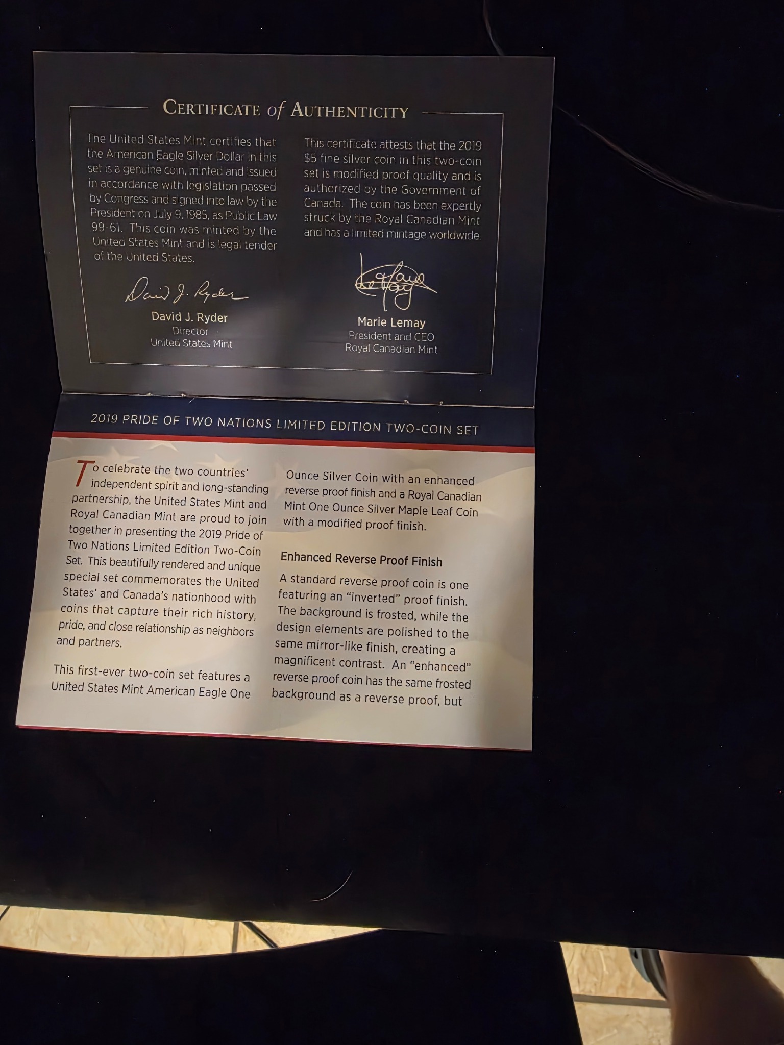 Pride of Two Nations certificate of authenticity